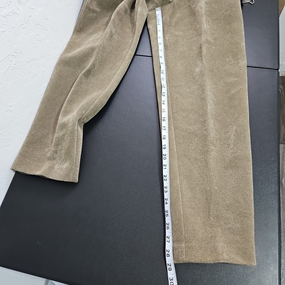 Vtg Faux Suede Women's Pants Olive Green Sz 6 Button Boho Minimalist Microfiber - Picture 9 of 10